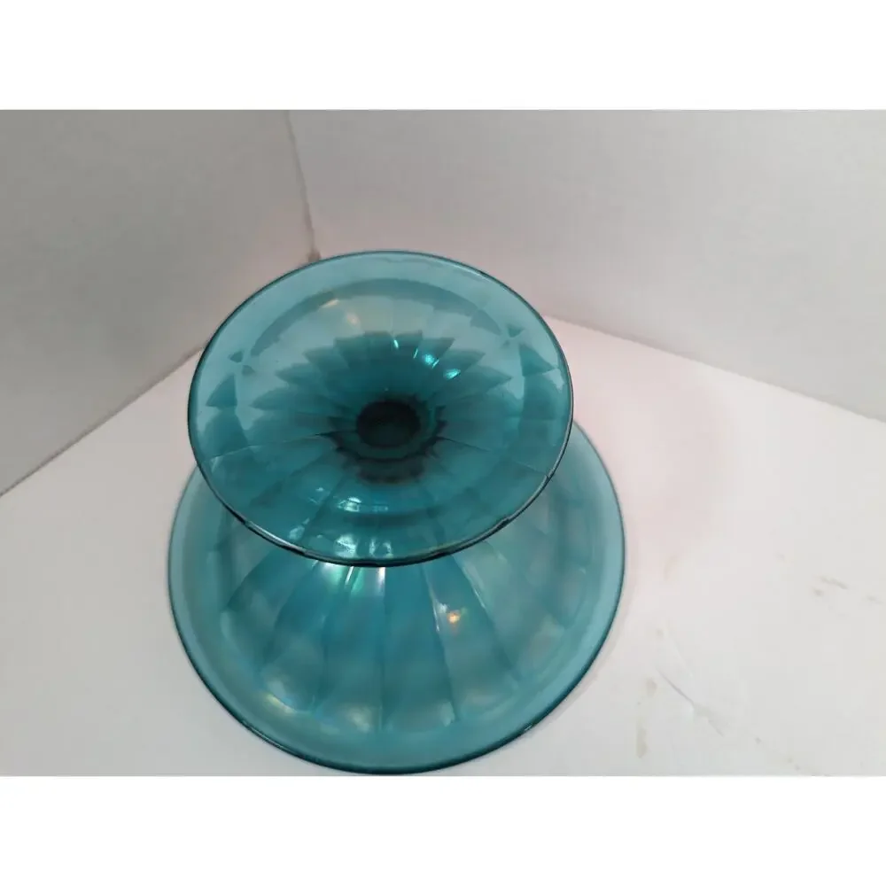 Vintage Fenton Aqua Blue Glass Pedestal Dish 7